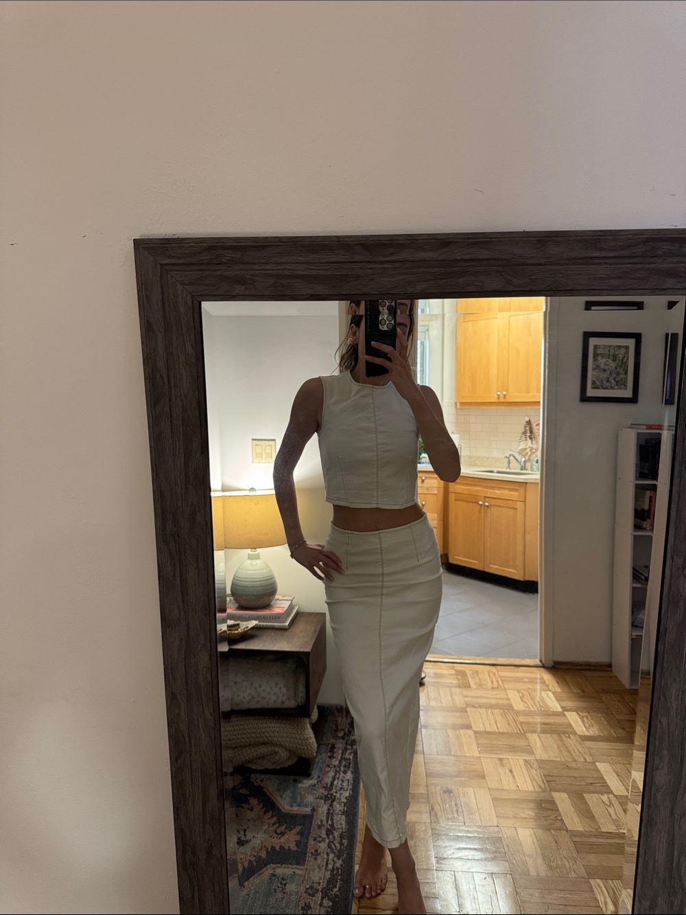 Off-white cream stretch denim matching set